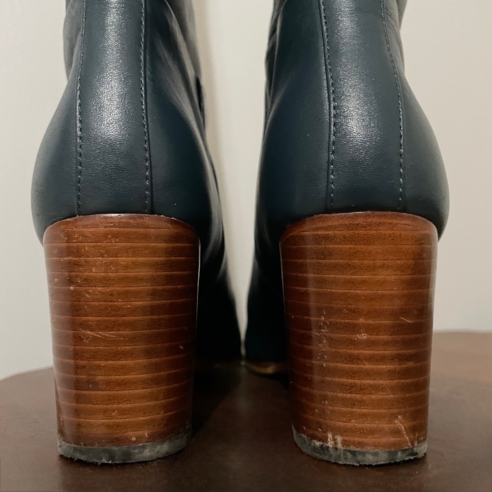 Boden Olivia Teal Leather Heeled Boots 38 Slip On Calf Boot - Picture 5 of 13